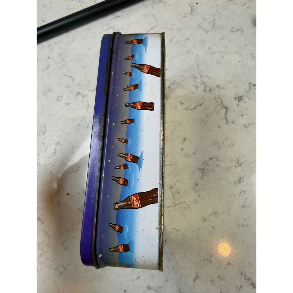 Vintage 1996 Coca-Cola Polar Bear Skiing Surfboard Metal Tin Storage‎ Box 8x6x2